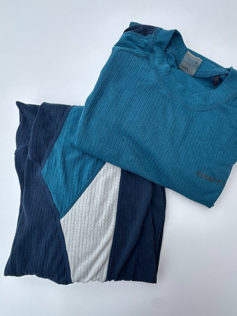 Craft Base Layer Set Mens M Blue Green Thermal Long Sleeve Top, Pants Athletic